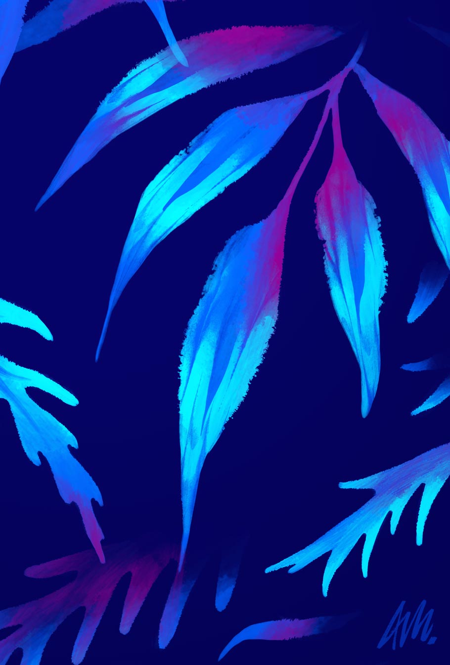 Fern leaf print pattern blue by Andrea Muller