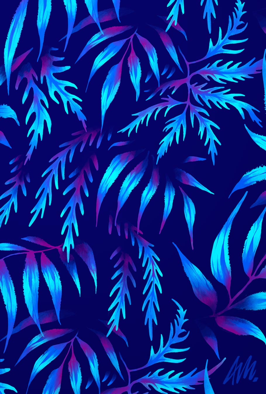 Fern leaf print pattern blue by Andrea Muller