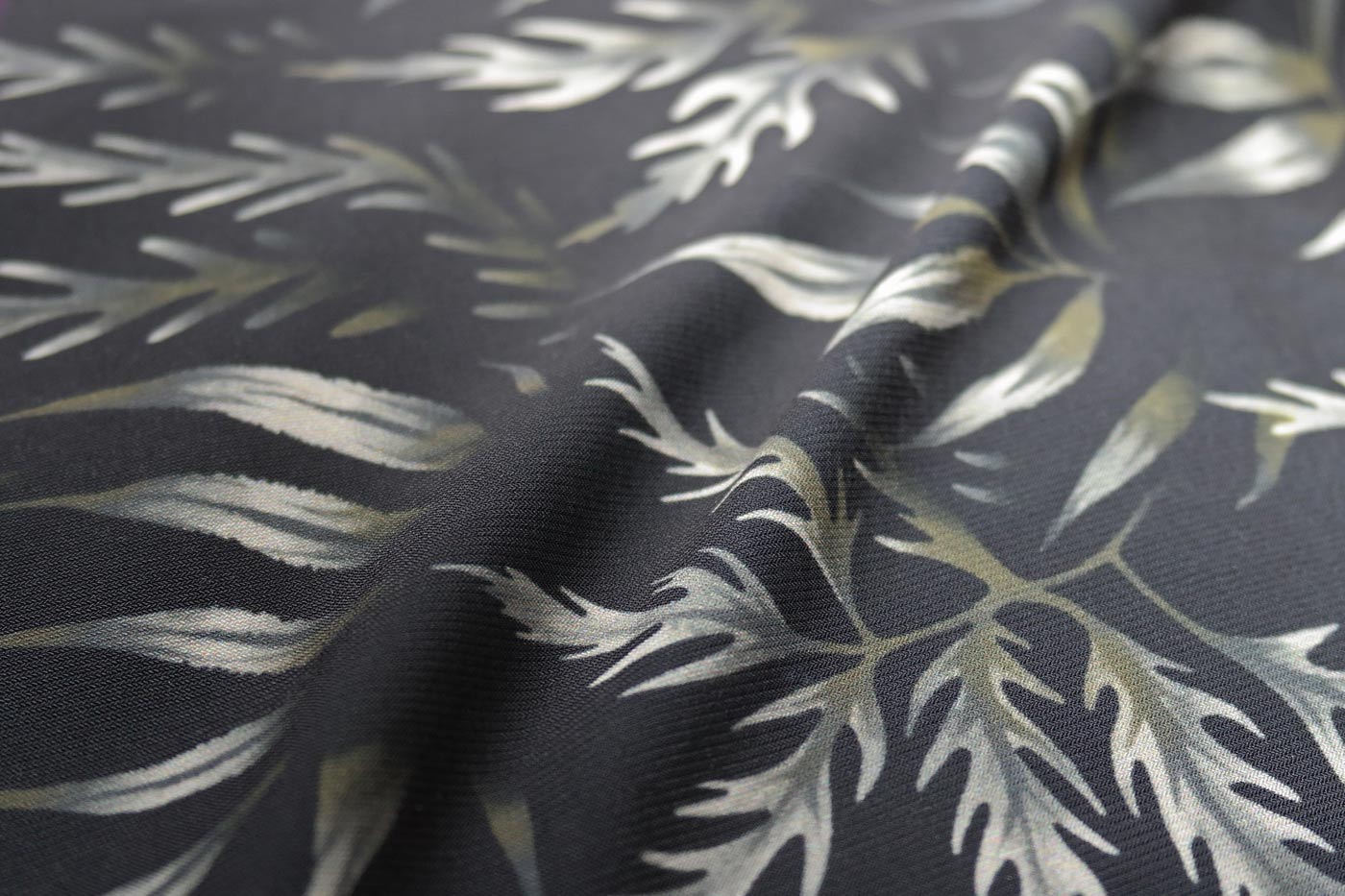 Fern leaf print fabric black by Andrea Muller