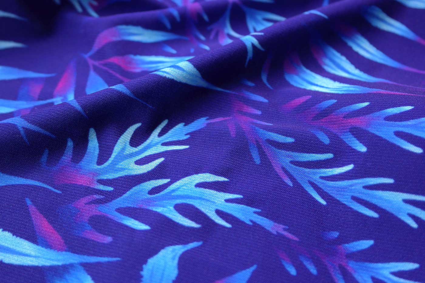 Fern leaf print fabric blue by Andrea Muller