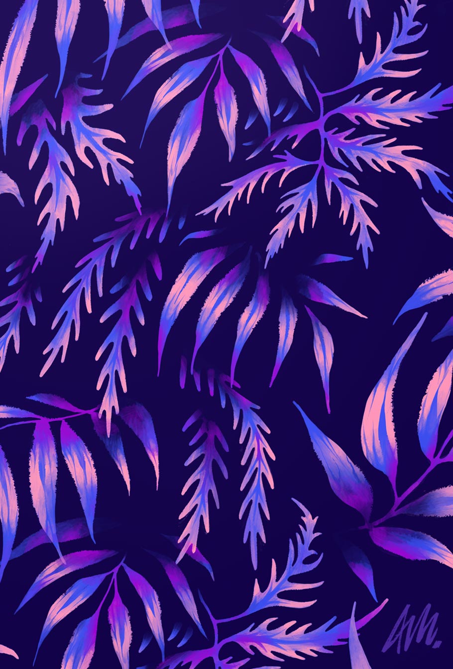 Fern leaf print pattern purple by Andrea Muller