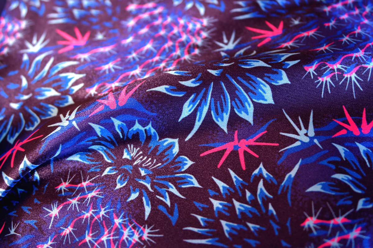 Cactus floral bright blue satin fabric by Andrea Stark