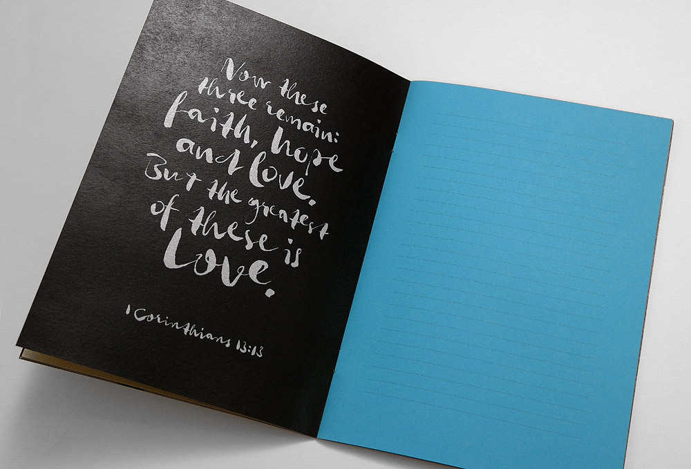 Notebook interior with Bible verses