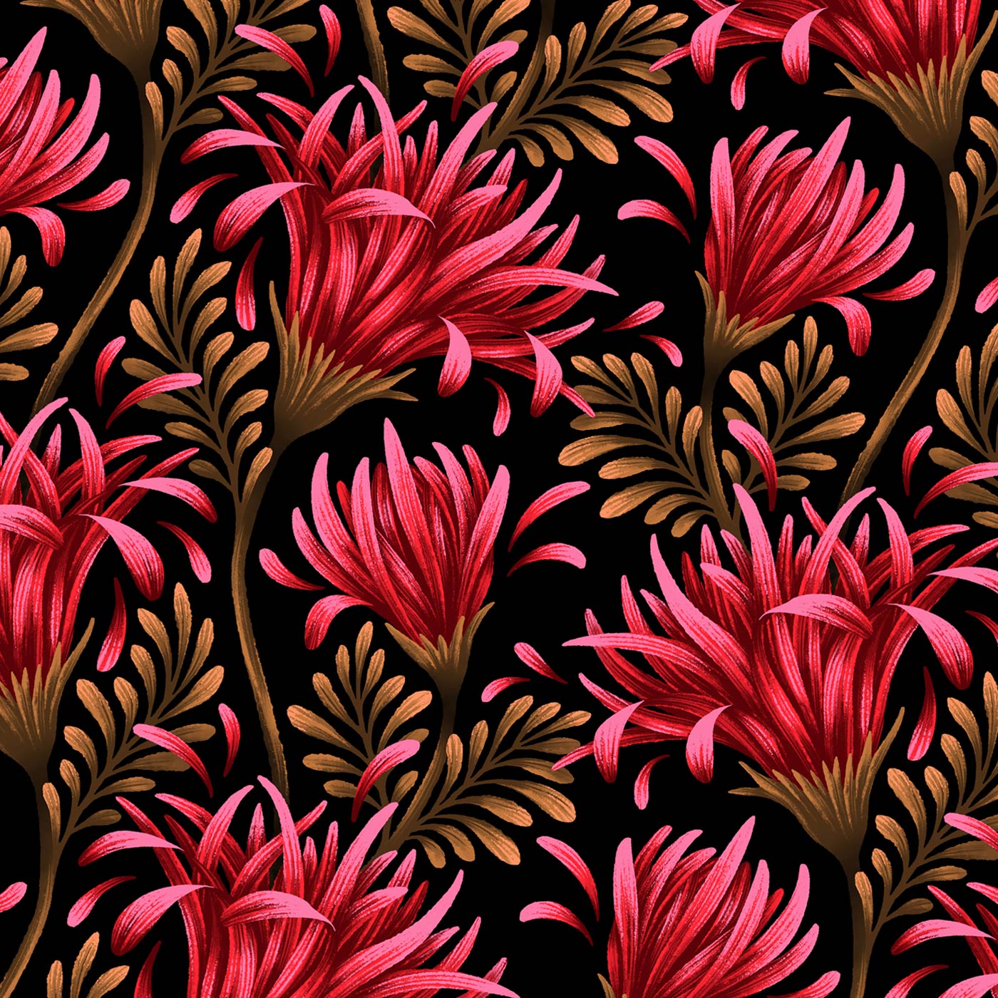 Purple daisies surface pattern repeating illustration by Andrea Muller