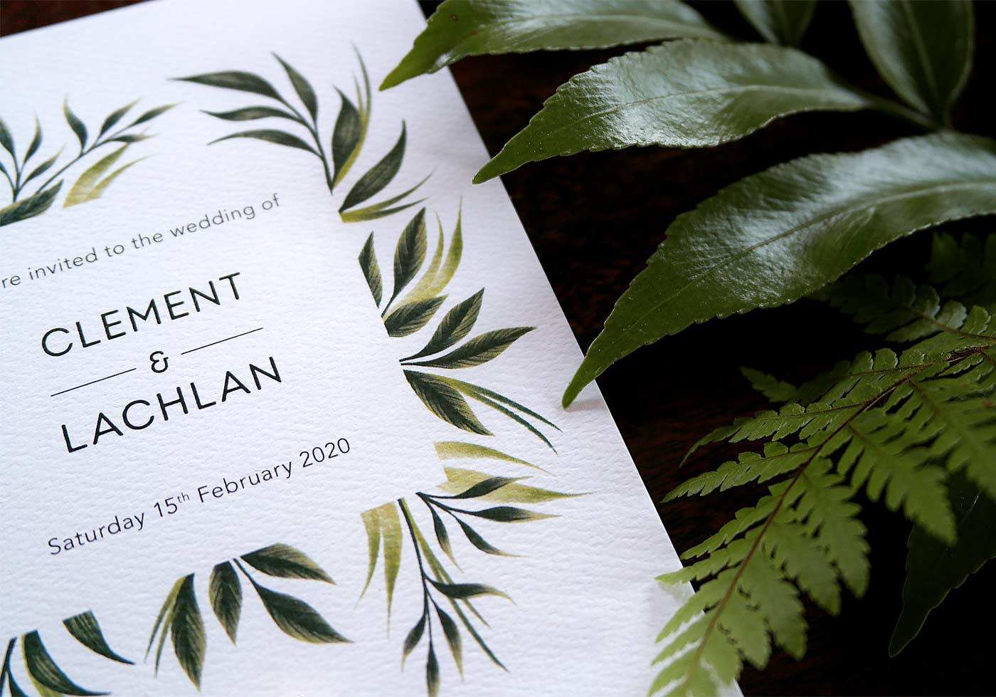 Foliage wedding invitation paper detail by Andrea Muller