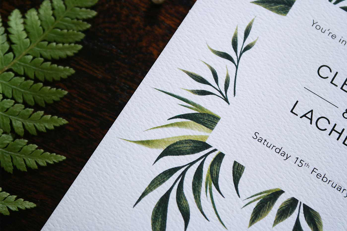 Foliage wedding invitation fern leaf paper detail by Andrea Muller