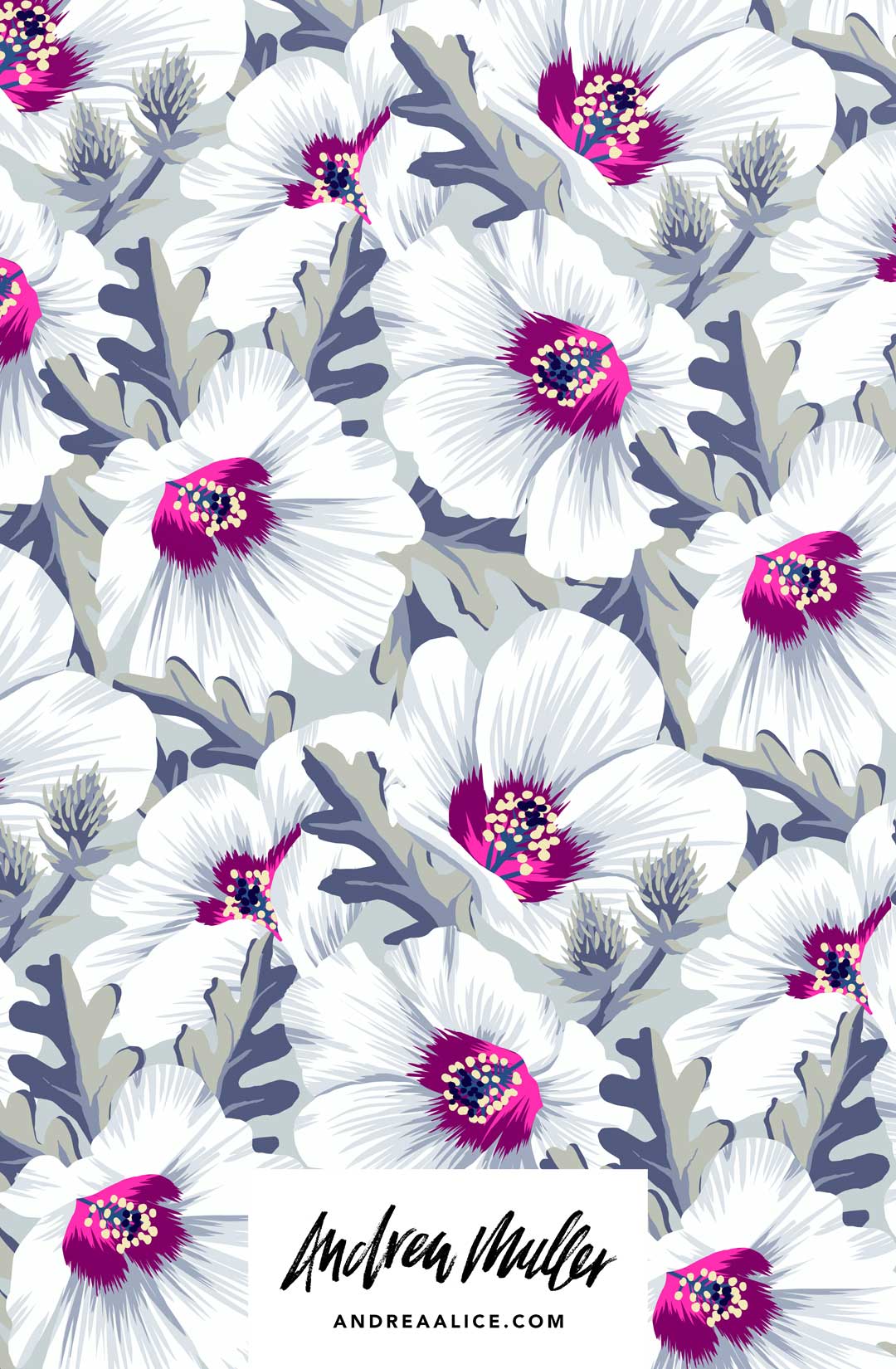 New Zealand Hibiscus light vector floral pattern by Andrea Muller
