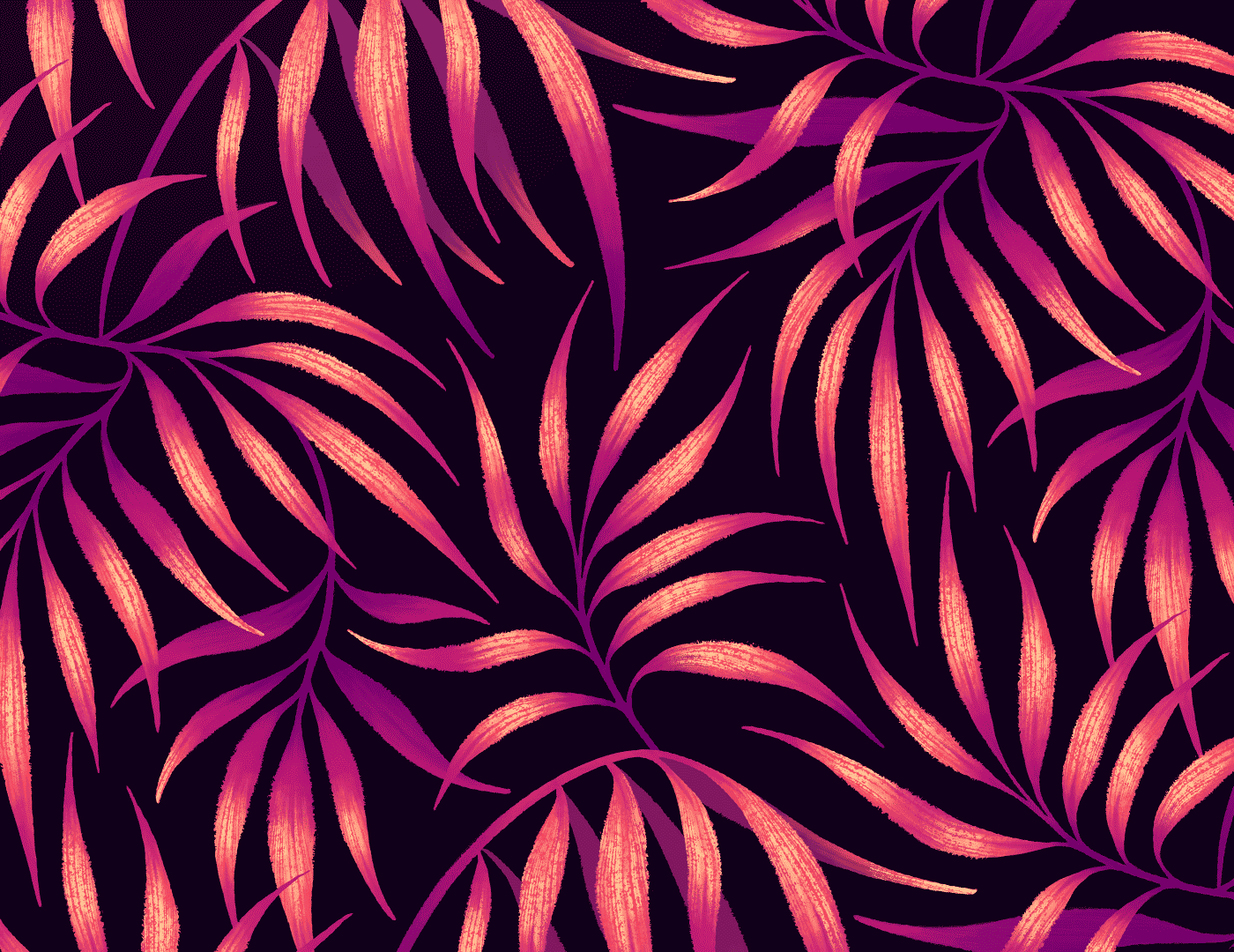 Dark orange and purple palm leaf pattern illustration by Andrea Muller