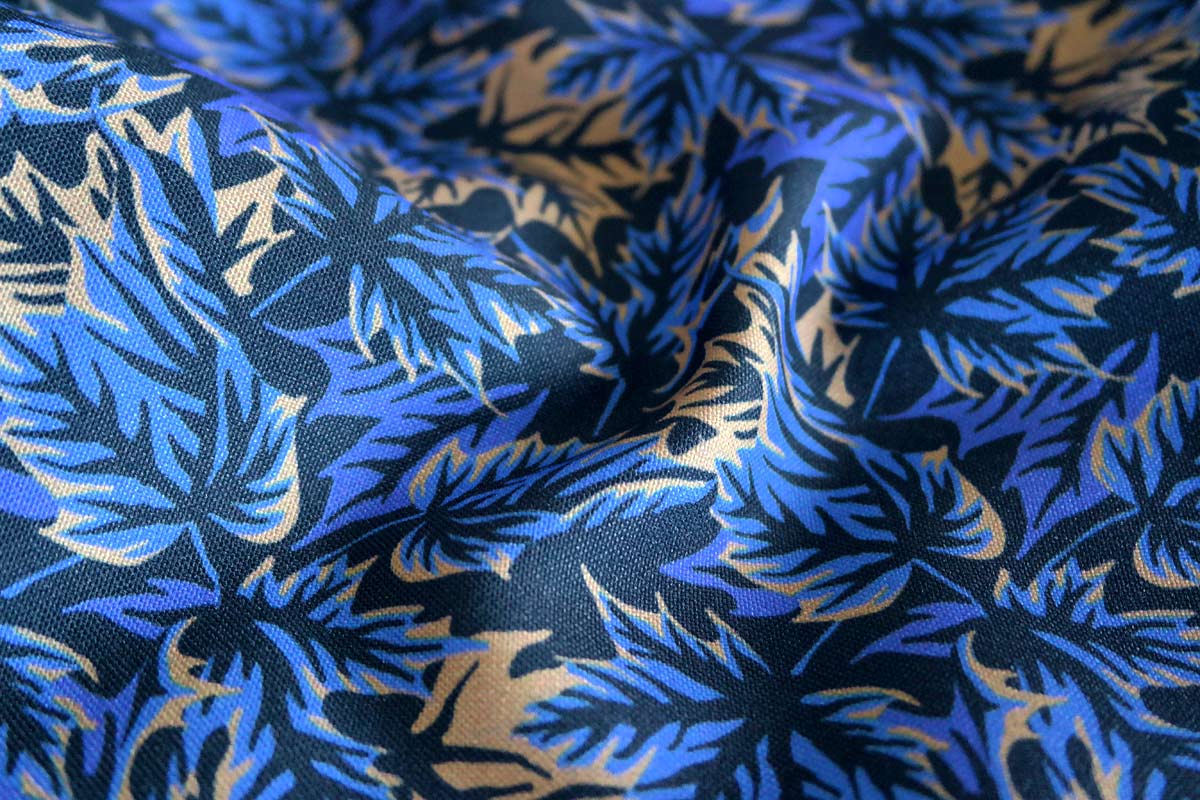 Leaf fabric pattern blue beige by Andrea Muller