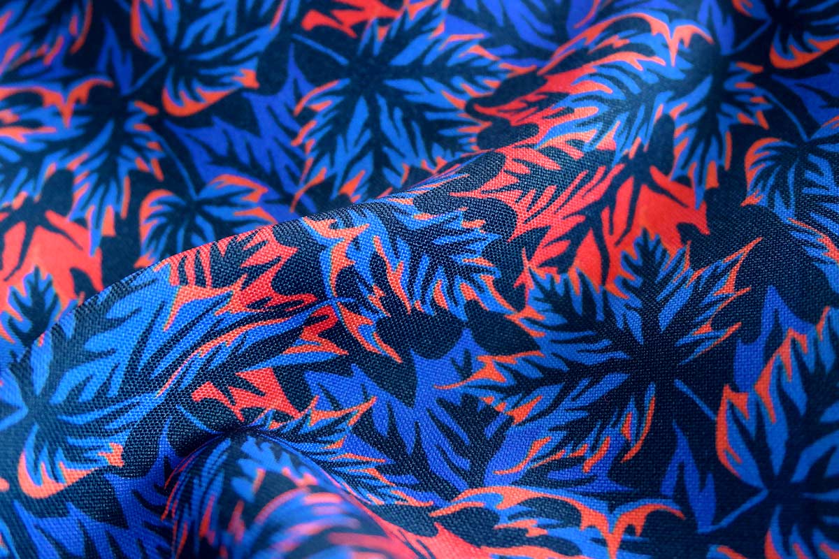 Leaf fabric pattern blue orange by Andrea Muller