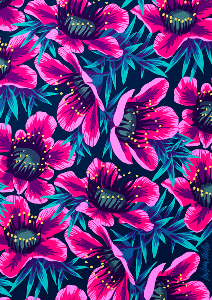 Manuka dark floral pattern by Andrea Muller