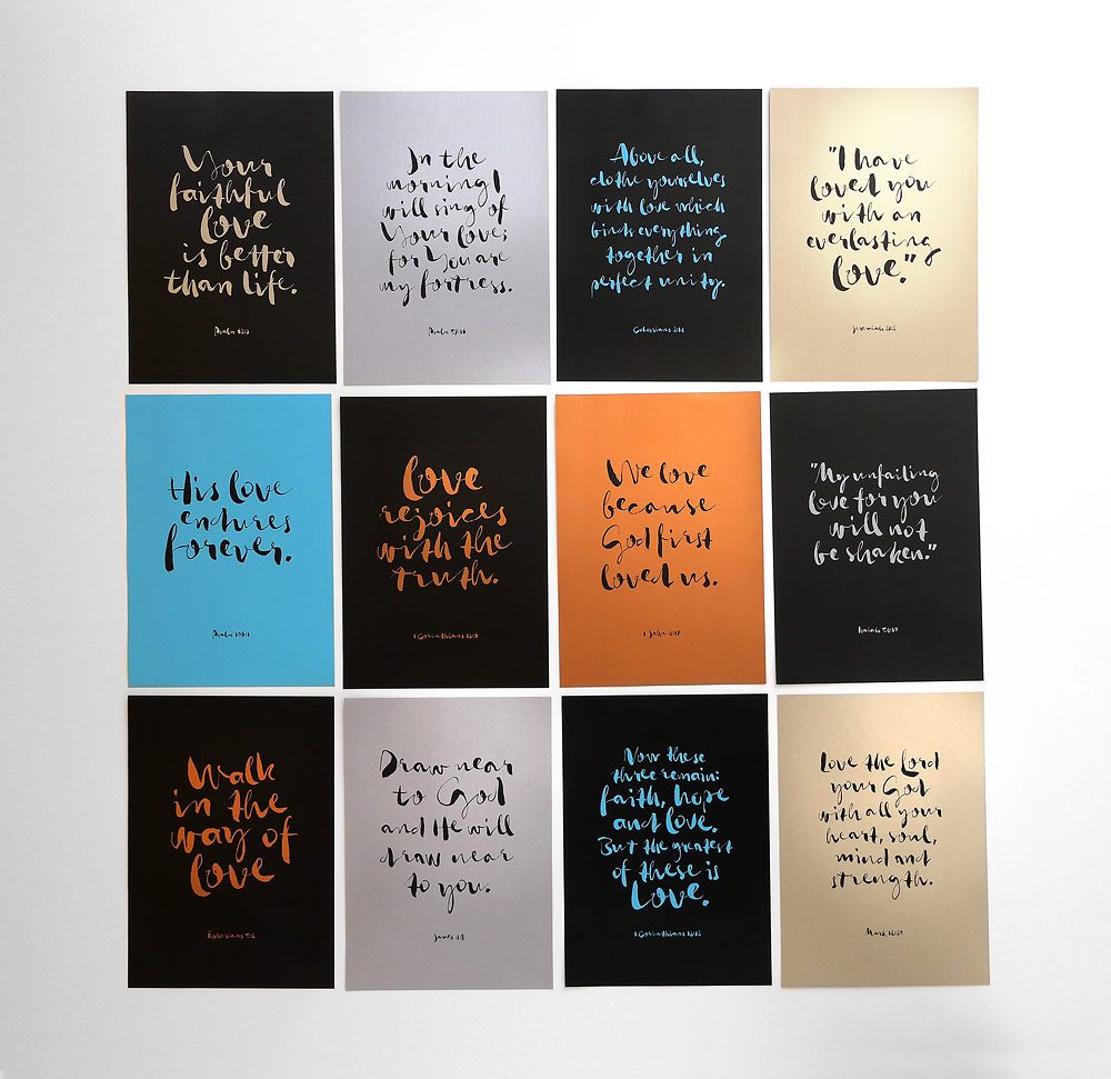 Metallic typographic posters with Bible verses