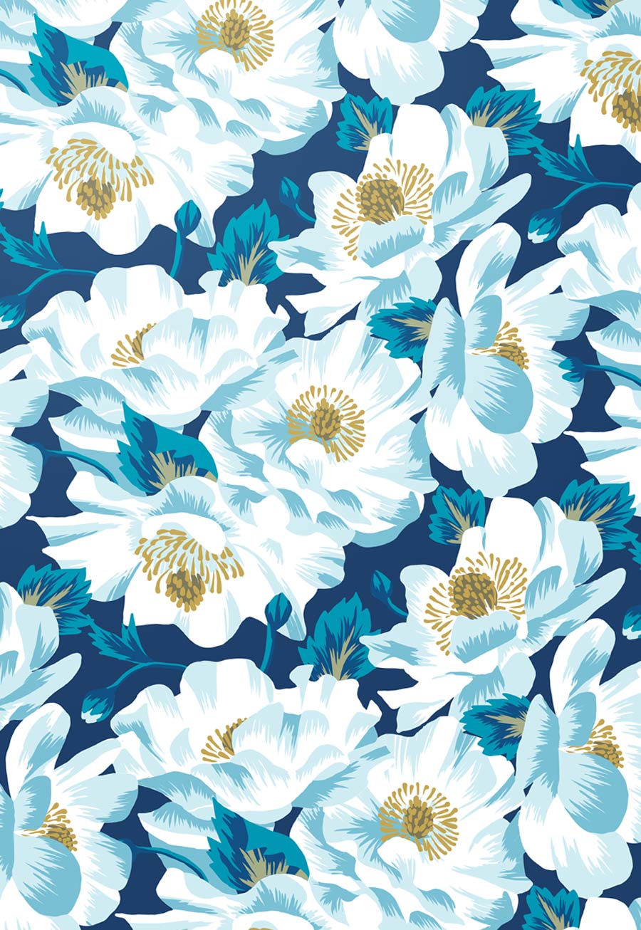 Mount Cook Lily dark floral pattern by Andrea Stark