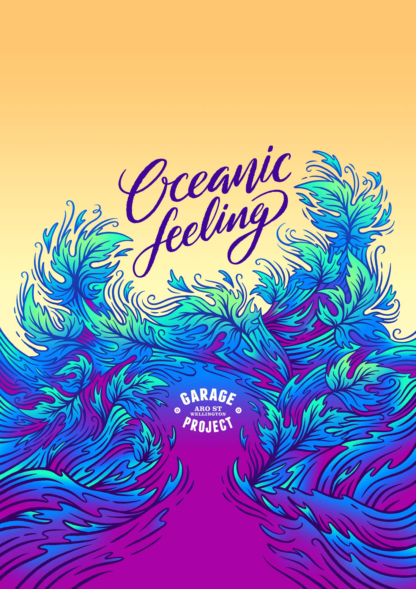 Oceanic Feeling Garage Project wine poster artwork illustration by Andrea Muller