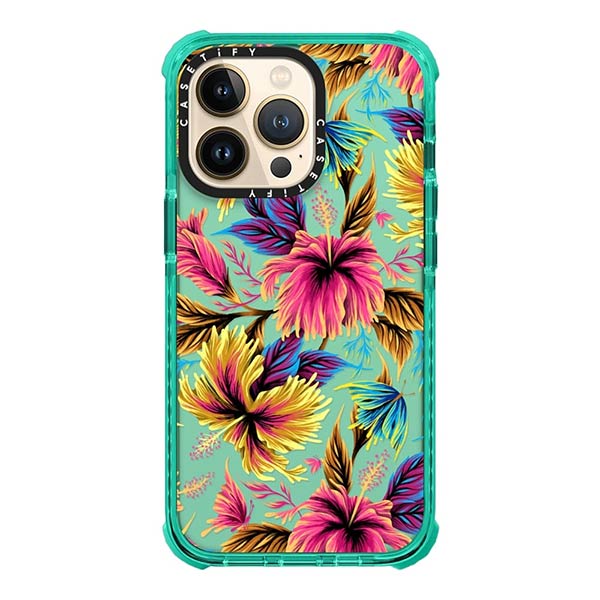 Rainbow hibiscus floral and butterflies phone case by Andrea Muller