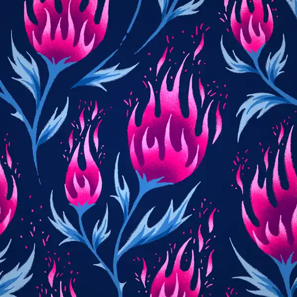 Burning fire flower pattern illustration by Andrea Muller