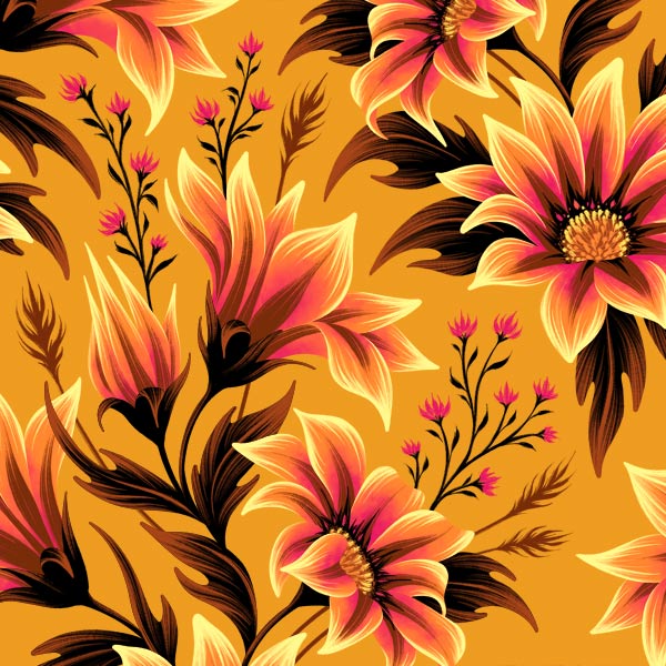 Gazania floral fabric pattern illustration by Andrea Muller