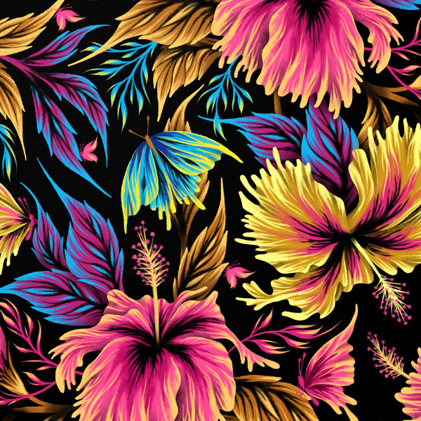 Hibiscus floral pattern with butterflies by Andrea Muller
