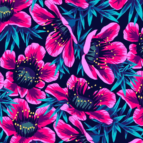 Vector pattern of native New Zealand pink manuka flowers by Andrea Muller