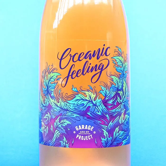 Oceanic Feeling Wine bottle packaging artwork for Garage Project, Wellington NZ by Andrea Muller
