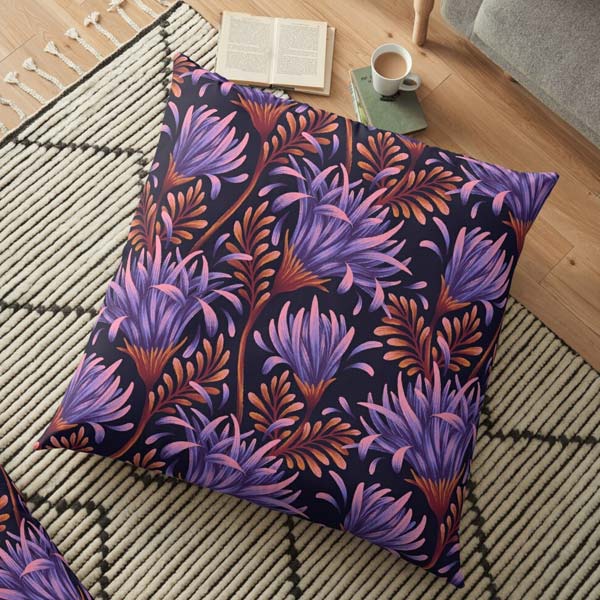 Daisy purple floral cushion by Andrea Muller