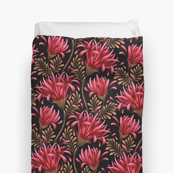 Daisy floral red bedding duvet cover by Andrea Muller