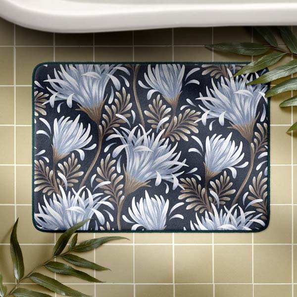 Daisies white floral pattern bathroom mat by Andrea Muller