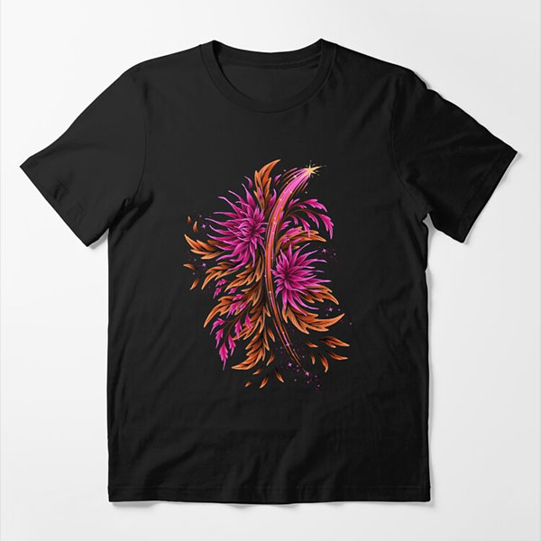 Floral supernova pink and black tshirt by Andrea Muller