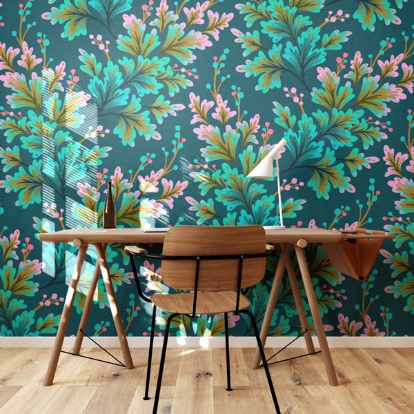 Frilly leaf foliage emerald green wallpaper by Andrea Muller