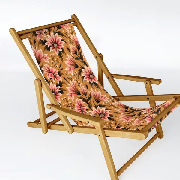 Gazania floral orange fabric deck chair by Andrea Muller