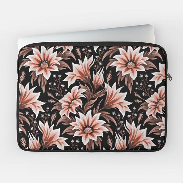 Gazania floral black and peach pattern laptop sleeve by Andrea Muller