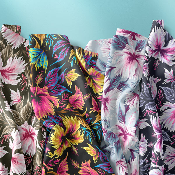 Hibiscus tropical floral pattern fabric collection by Andrea Muller