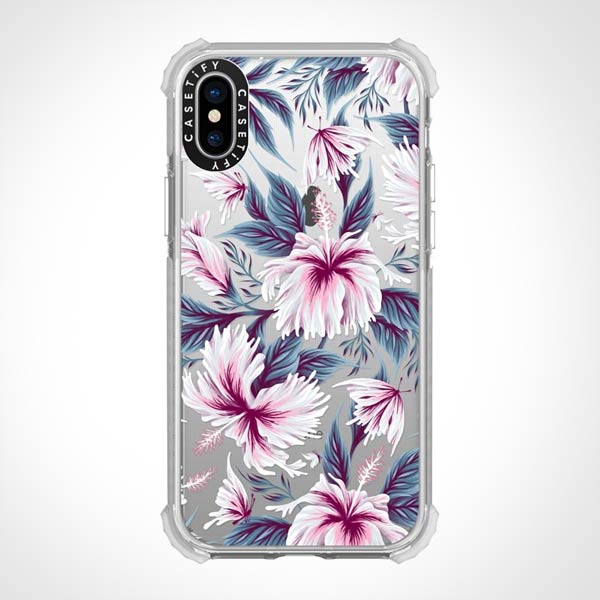 Light pink blue clear hibiscus floral pattern iphone case by Andrea Muller
