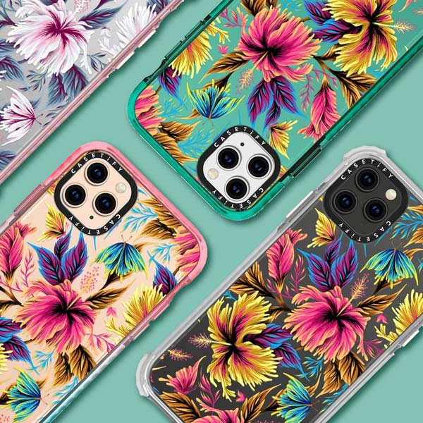 Colorful hibiscus floral pattern iphone case by Andrea Muller