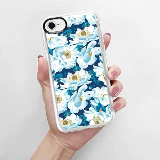 Navy and white floral phone case by Andrea Muller