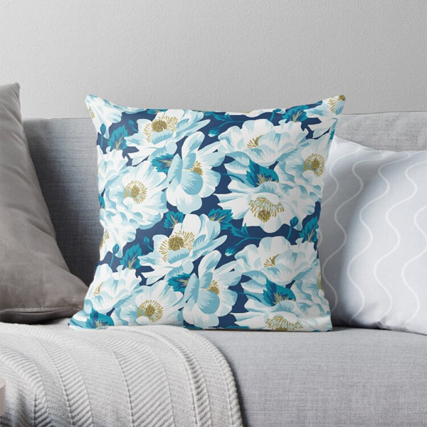 Mount Cook Lily navy throw pillow cushion by Andrea Muller