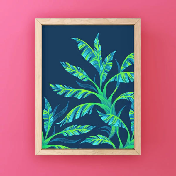 Tropical leaves small framed art print by Andrea Muller