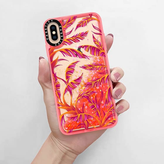 Tropical orange banana leaf glitter iPhone case by Andrea Muller