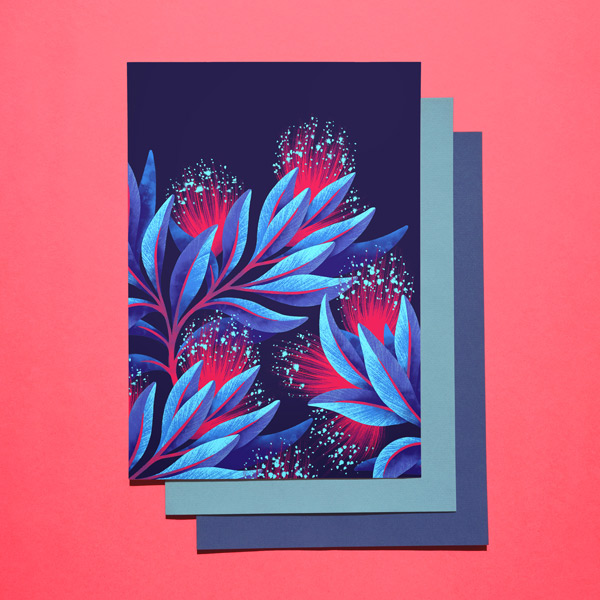Pohutukawa floral artwork print by Andrea Muller