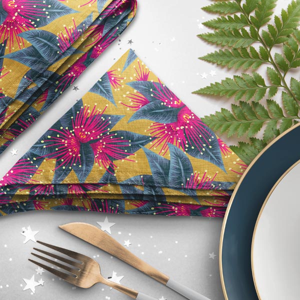 Rata floral mustard yellow table napkins by Andrea Muller