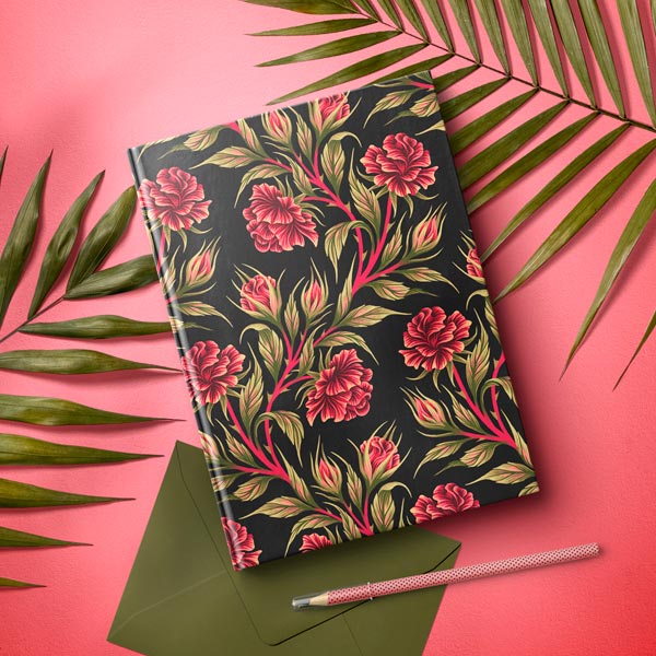 Vintage rose black and red hardcover notebook by Andrea Muller