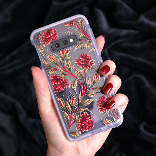 Red rose pattern illustration clear phone case by Andrea Muller