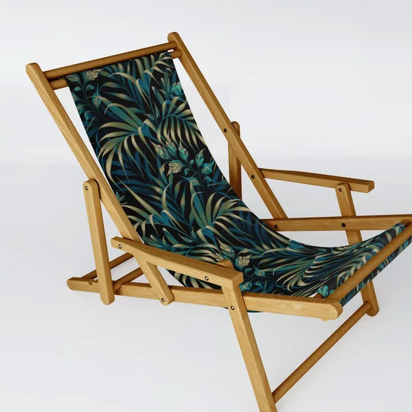 Green palm leaf pattern outdoor deck chair by Andrea Muller