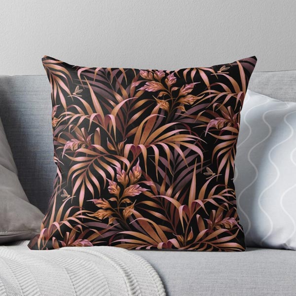 Tropical palm leaf pattern throw pillow cushion by Andrea Muller