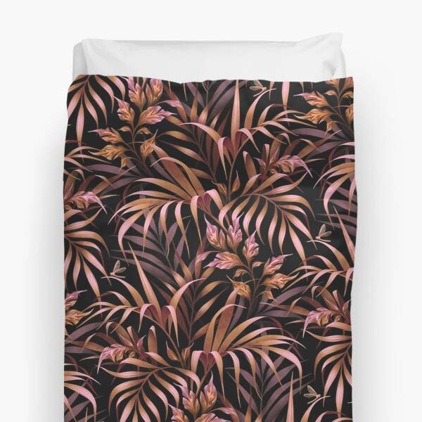 Tropical garden palm leaf print burnt orange duvet bedding cover by Andrea Muller