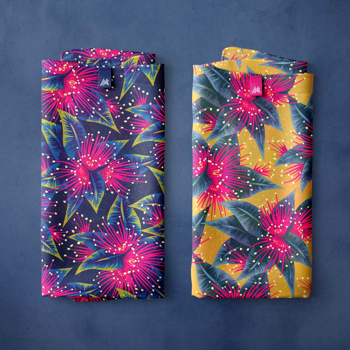 Two New Zealand Rata floral print chiffon scarves by Andrea Muller