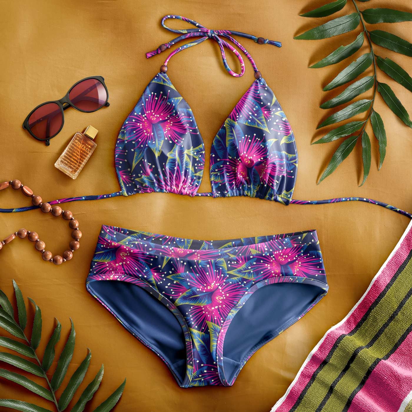 Rata tropical pink floral bikini swimwear fabric by Andrea Muller