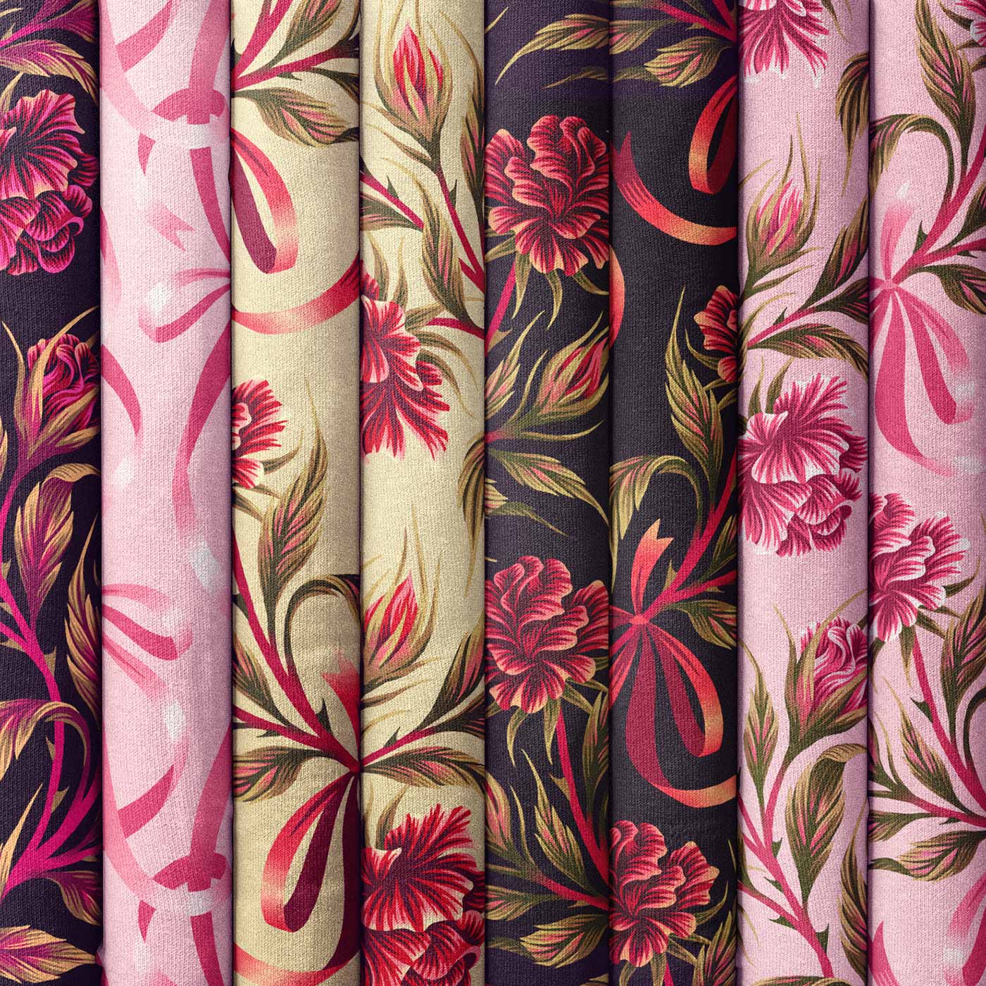 Collection of Rose patterned fabrics by Andrea Muller