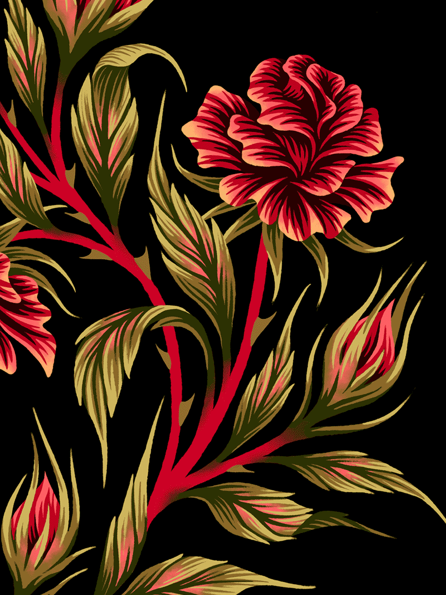 Red and black roses pattern digital illustation by Andrea Muller