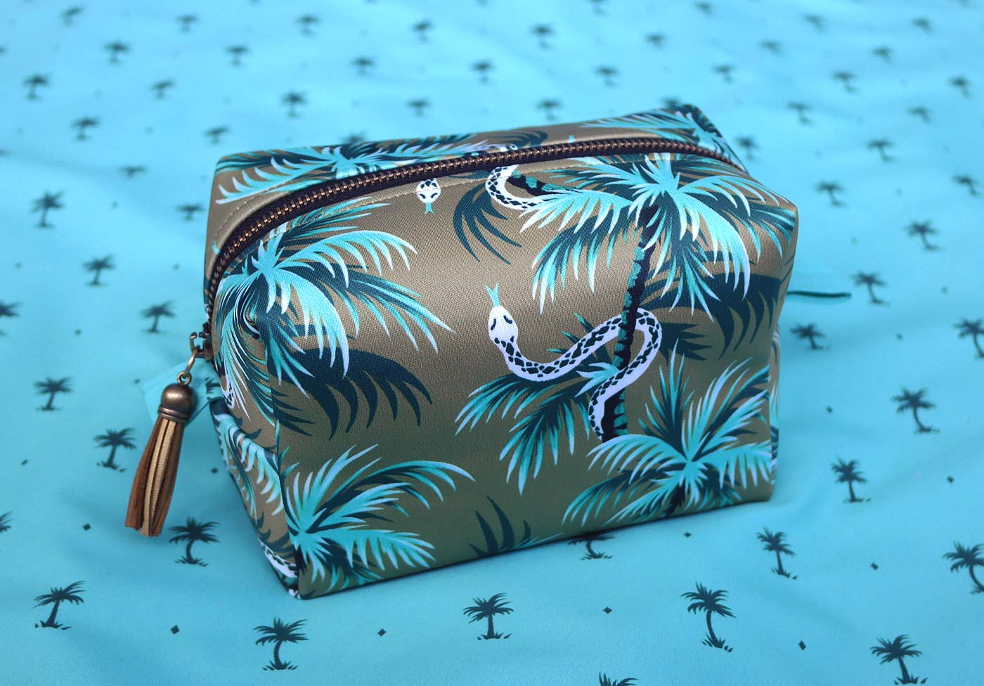 Snake Palms tropical make up zip pouch by Andrea Muller